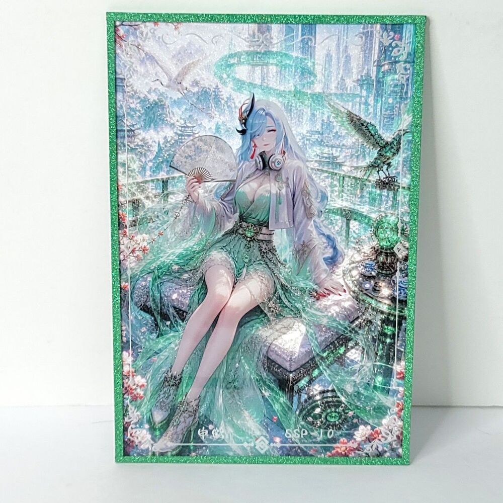 ShenHe 3D Double Sided Green Waifu Card Anime Girl Wall Art Oversized Board A5
